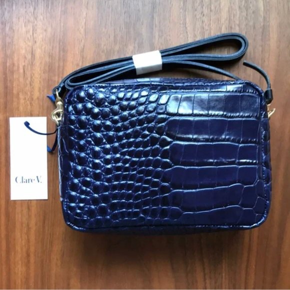Clare V Handbags - Clare V Midi Sac Crossbody Bag - Navy Croc NWT